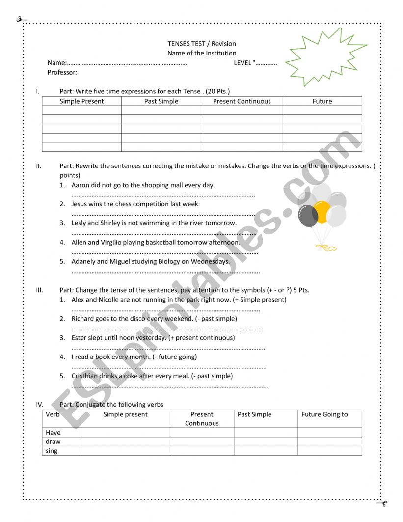 TENSES REVISION worksheet