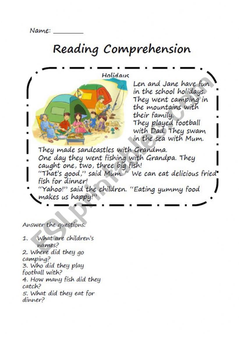 Holidays.Reading worksheet