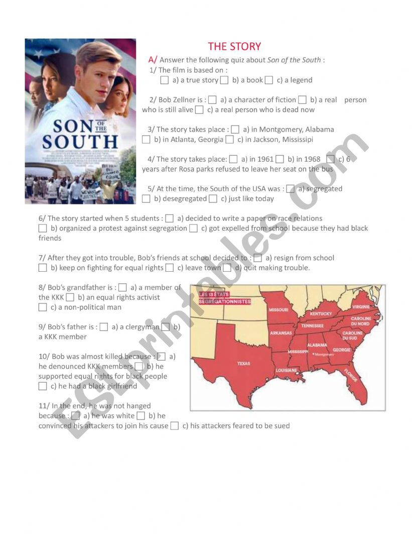 Son of the South Worksheet worksheet