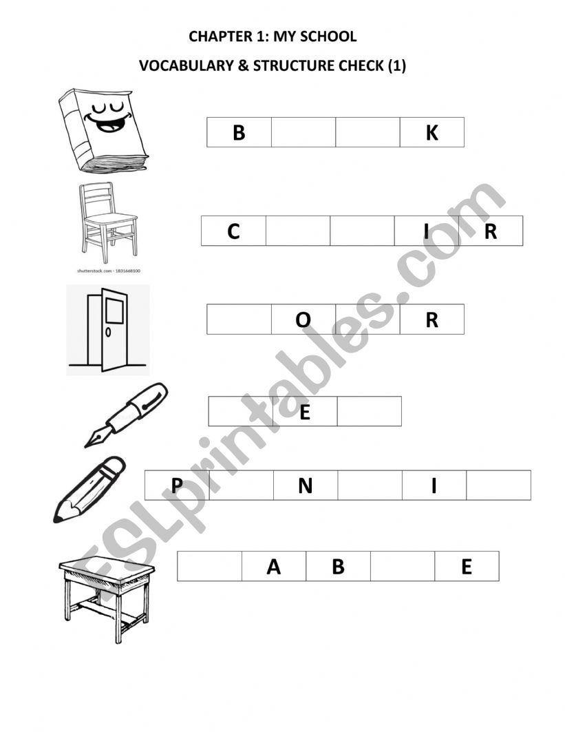 School Objects Review worksheet