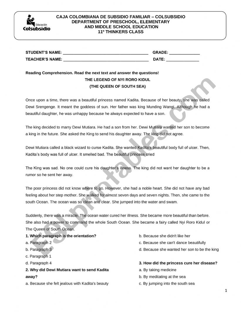 11 Thinkers worksheet