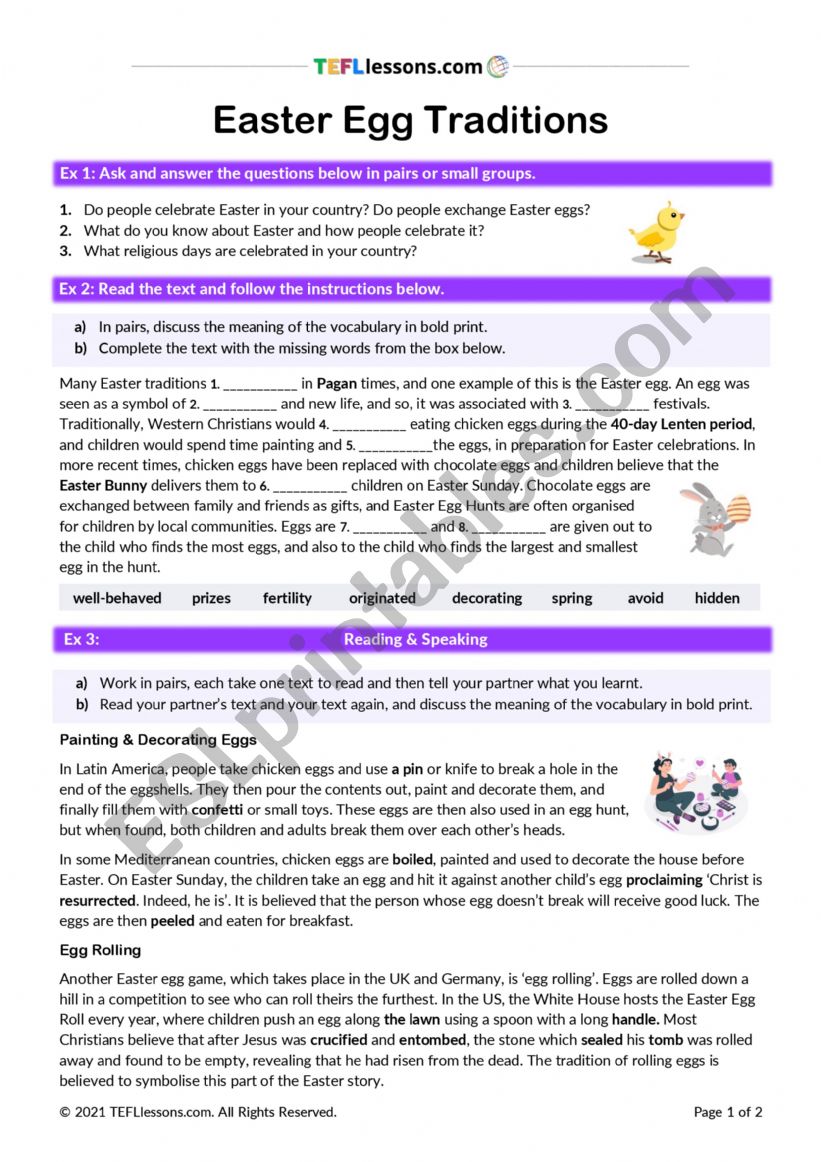 Easter Reading Lesson worksheet