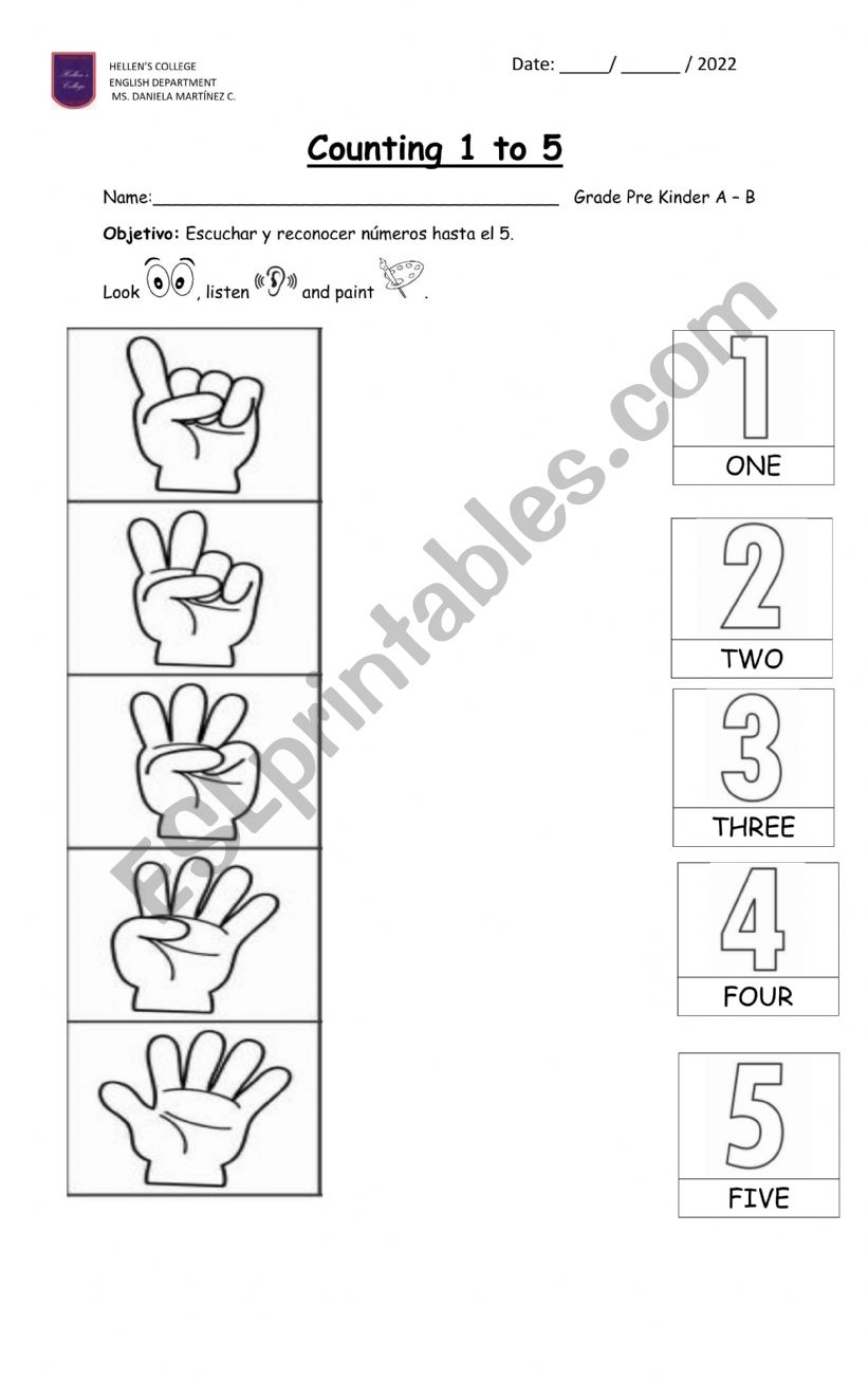 Counting 1 to 5 worksheet