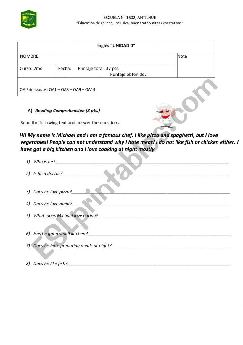 test worksheet