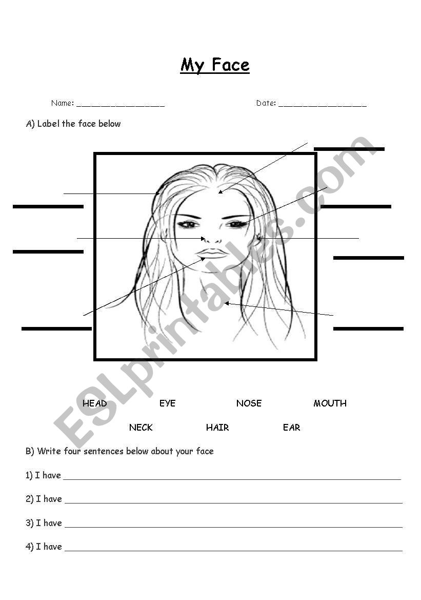 My Face worksheet