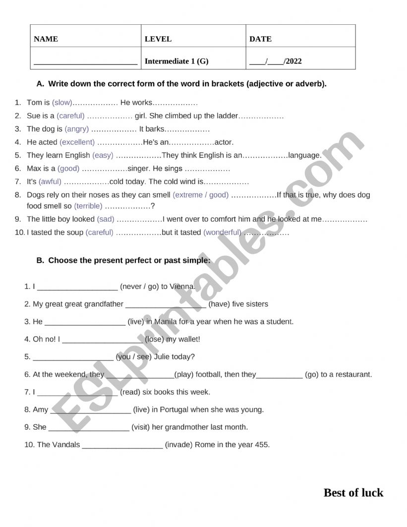 Quiz worksheet