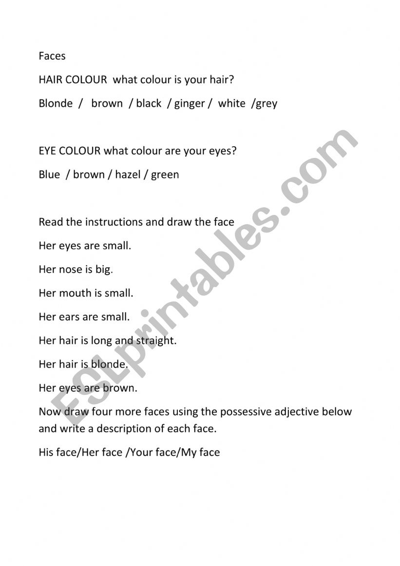 Faces worksheet