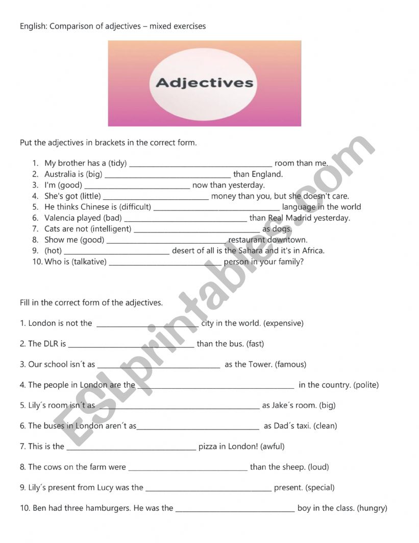 Degrees of Comparison worksheet