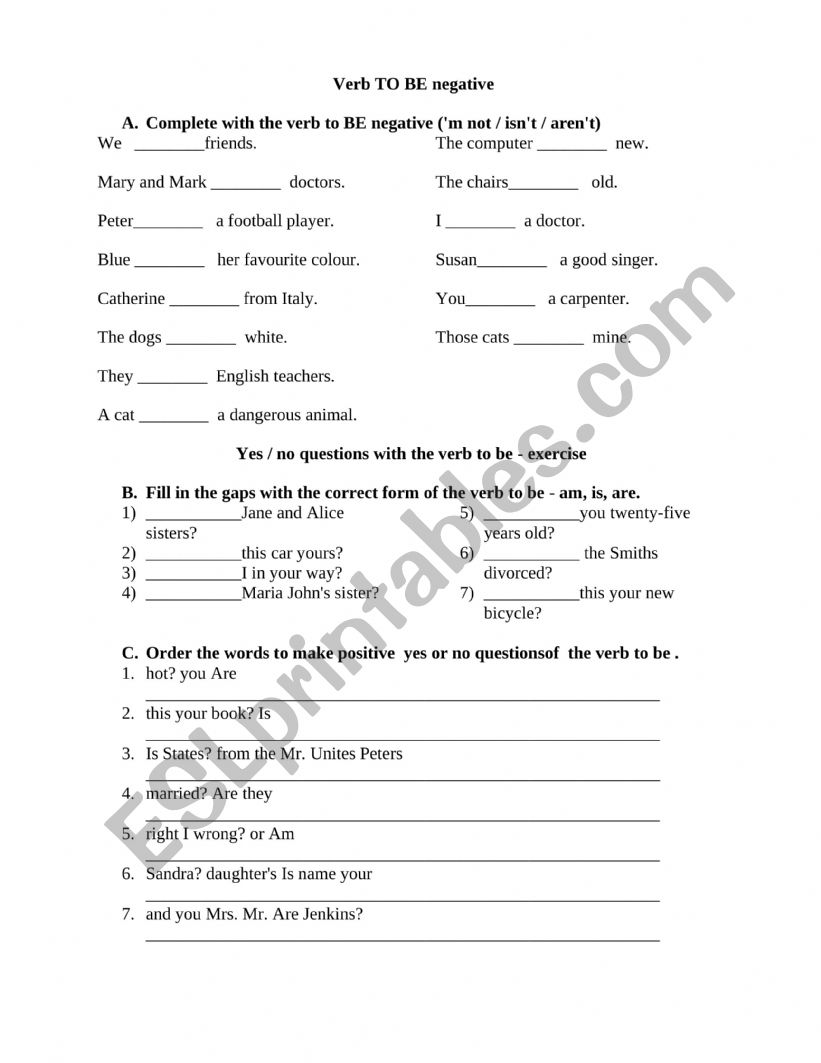 Practice verb to be worksheet