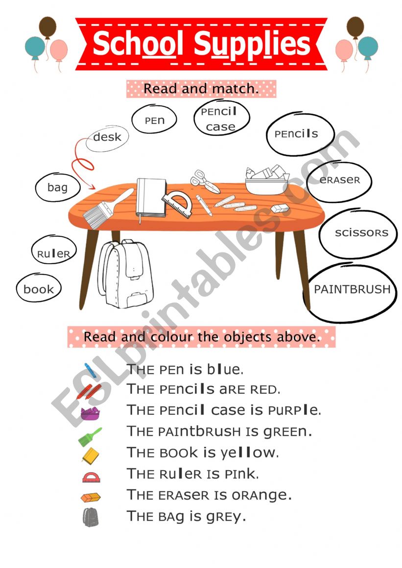 School Supplies worksheet