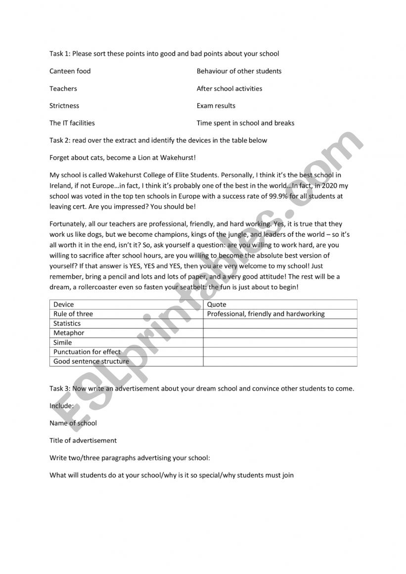 Design your own school worksheet