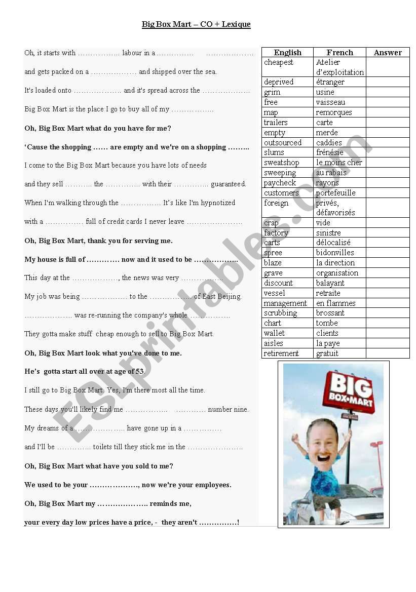 Big Box Mart worksheet