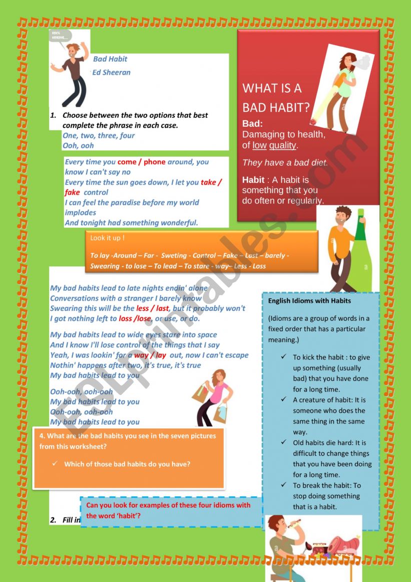 Song Bad Habits by Ed Sheeran worksheet