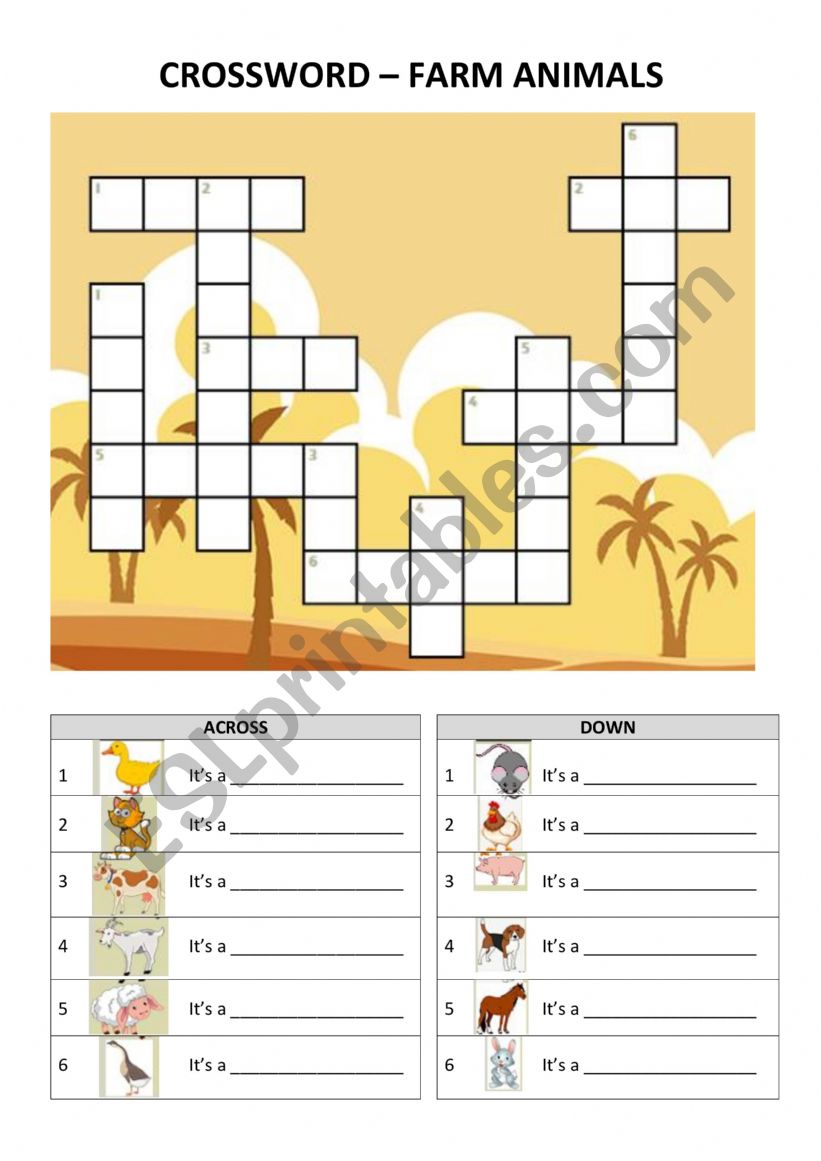 Crossword - farm animals worksheet