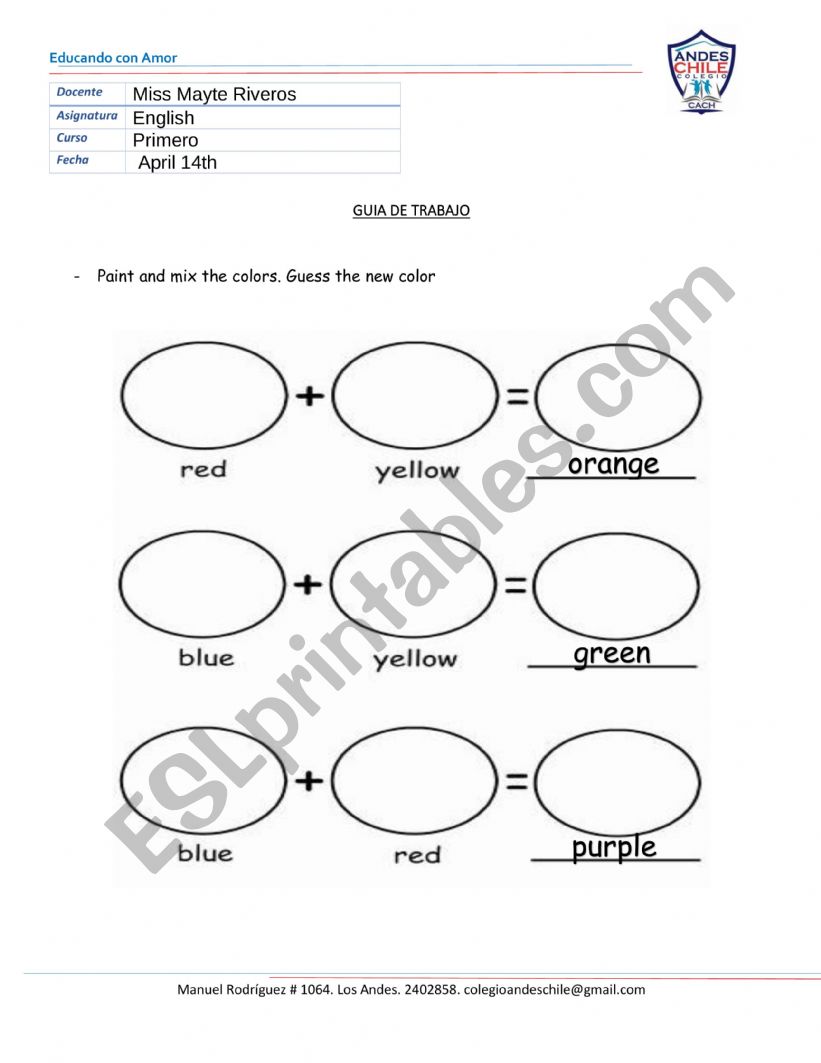 Colors worksheet