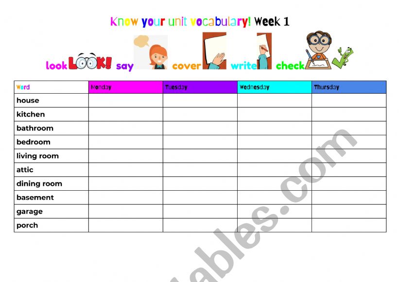Houses - vocab spelling pratice 