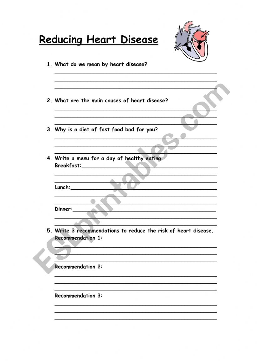 Reducing Heart Disease worksheet