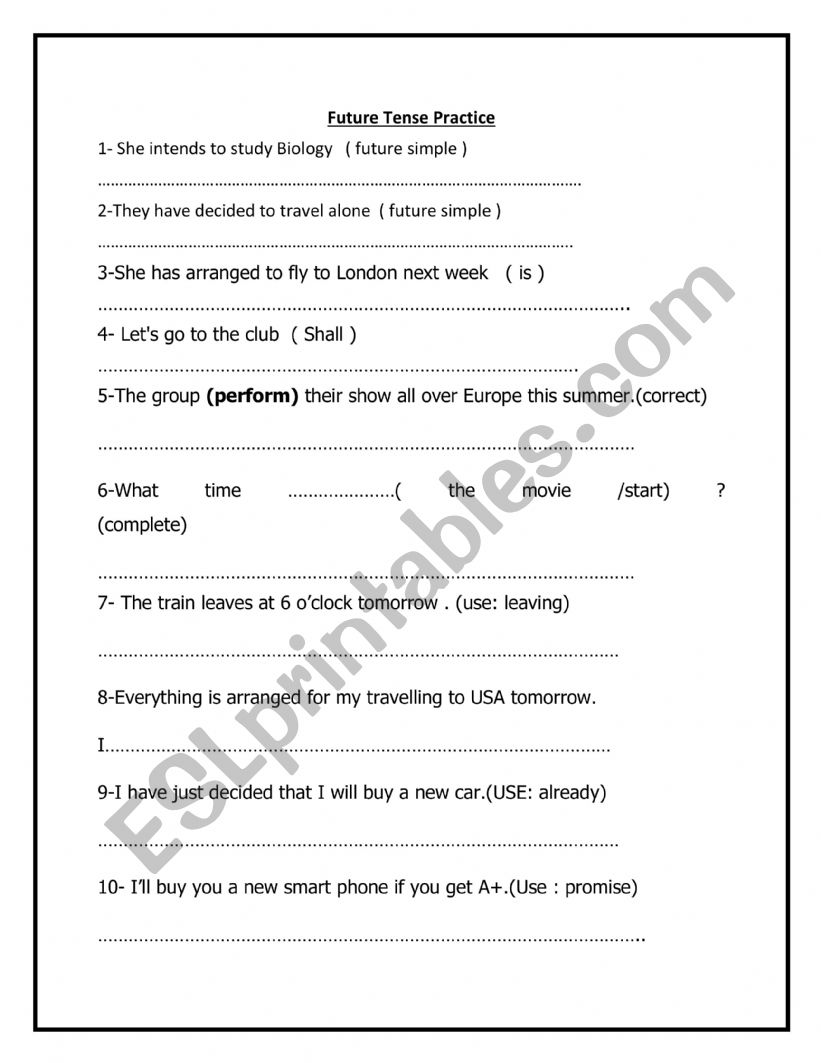 future tense worksheet