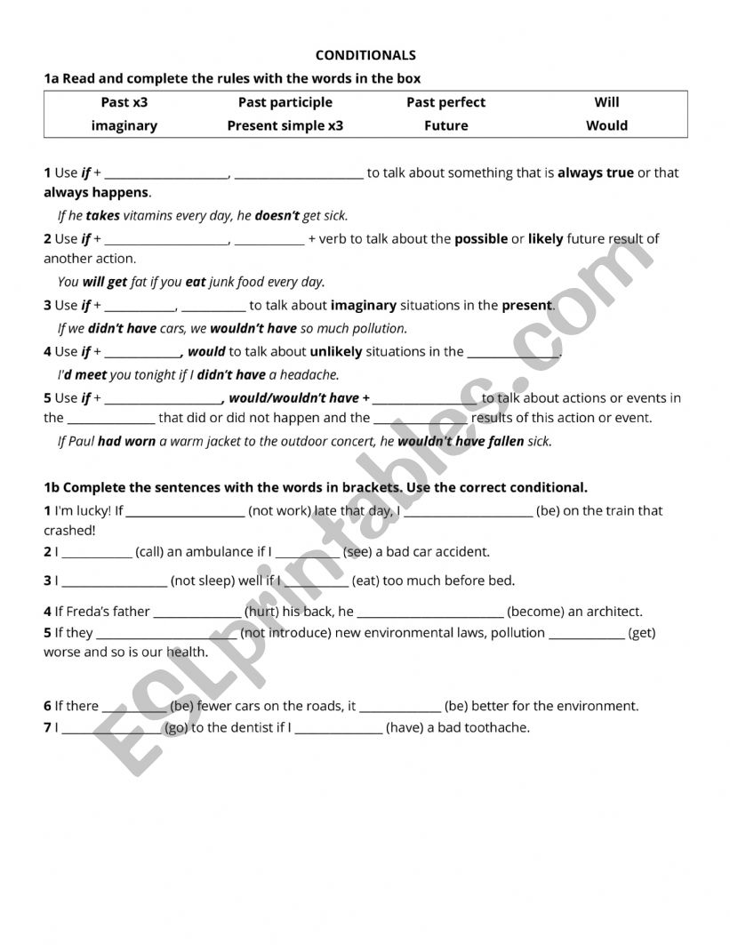 CONDITIONALS worksheet