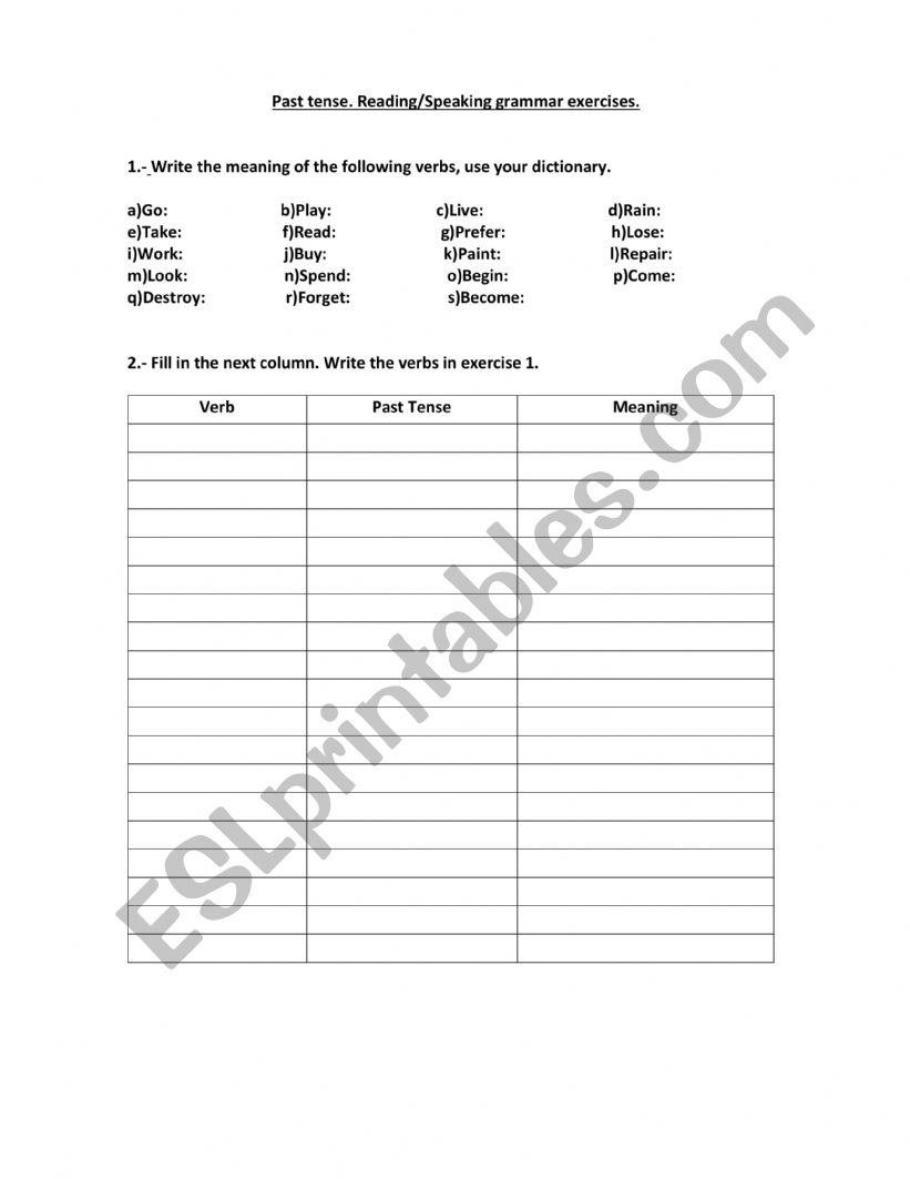 Past tense grammar reading worksheet