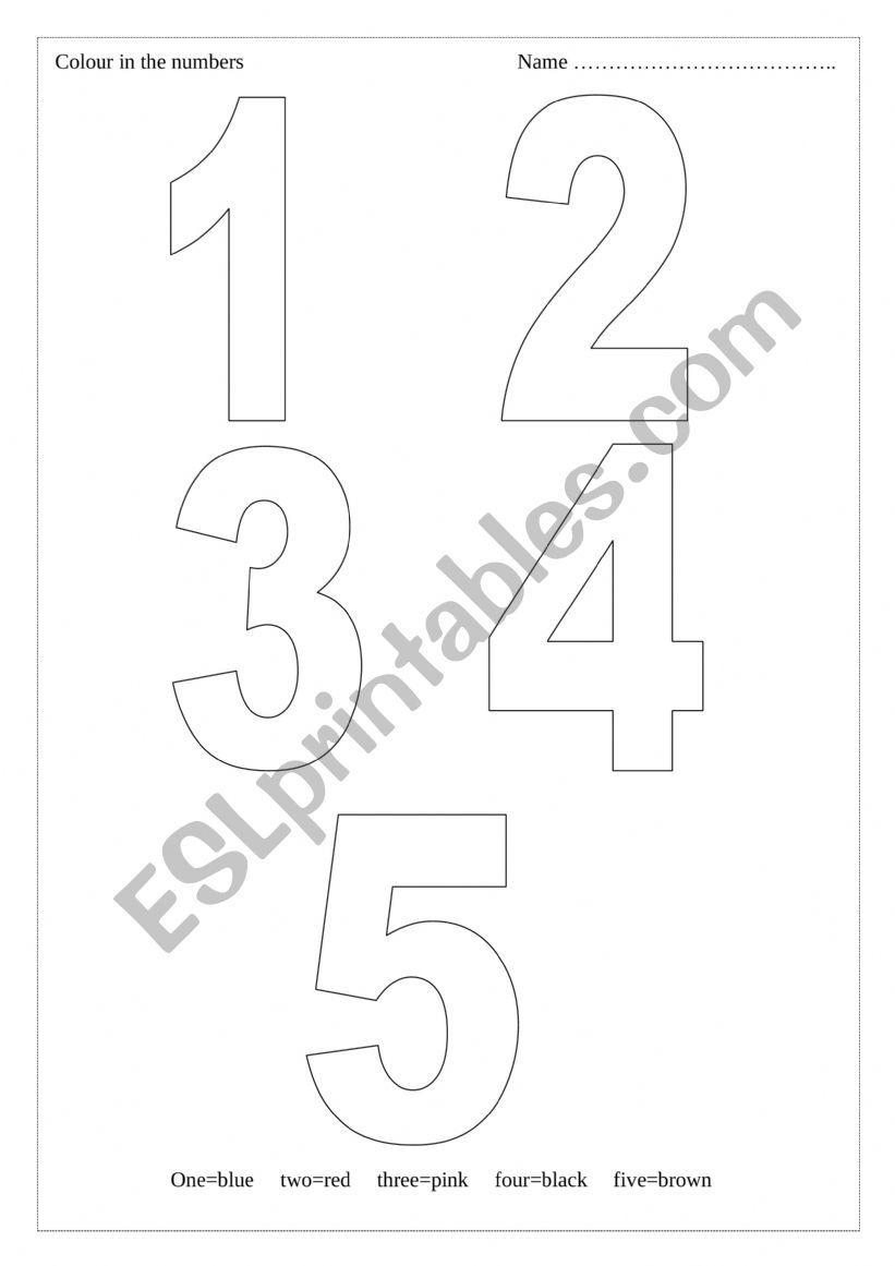 colour in the numbers 1-5 worksheet