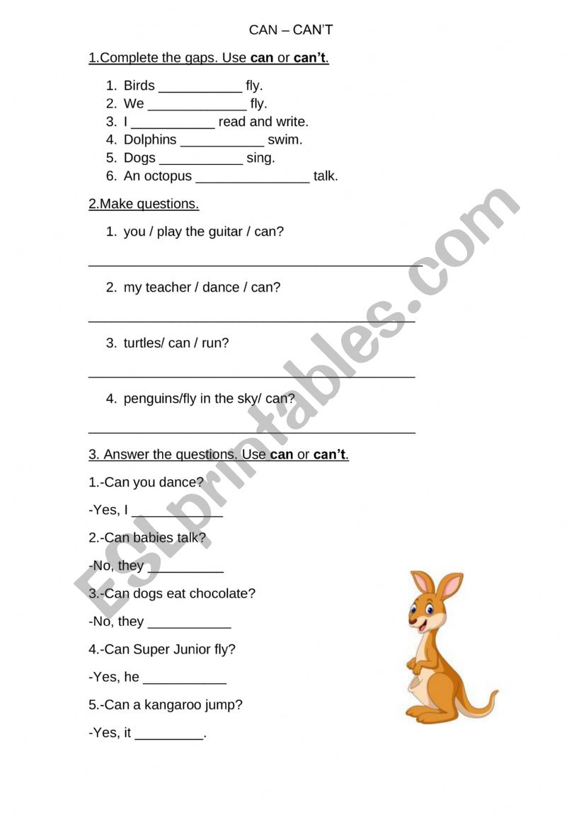 CAN - CAN�T worksheet