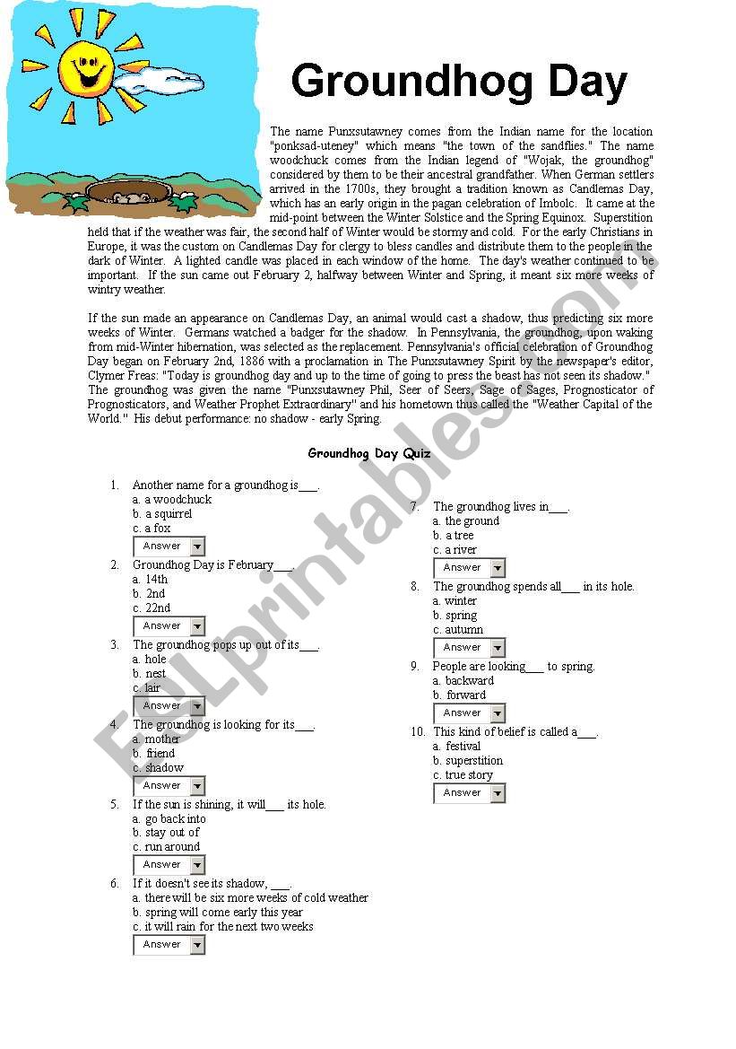 groundhog day worksheet