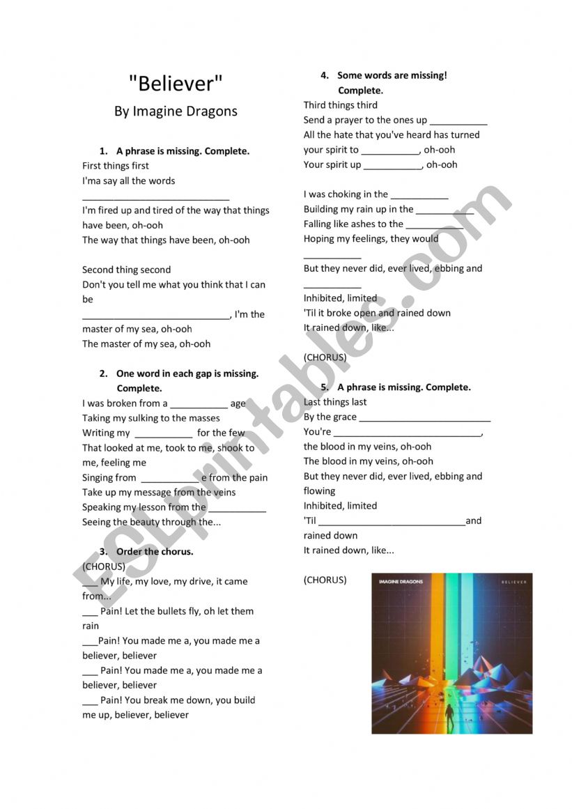 Imagine Dragon worksheet