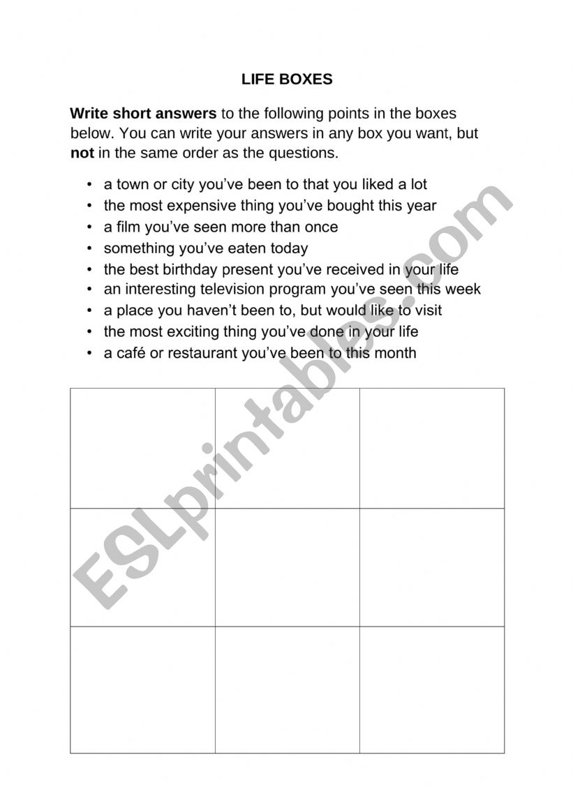 Past simple and Present Perfect speaking activity