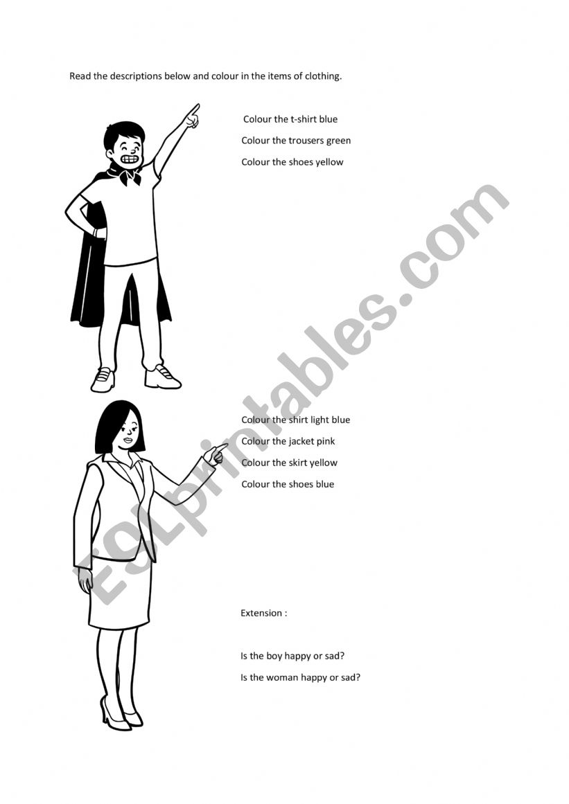 Colour in clothes worksheet