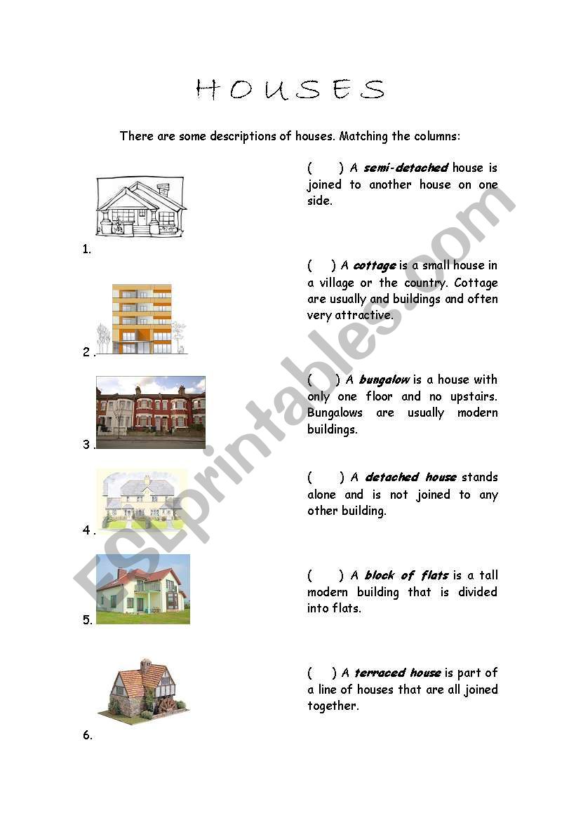 Houses worksheet