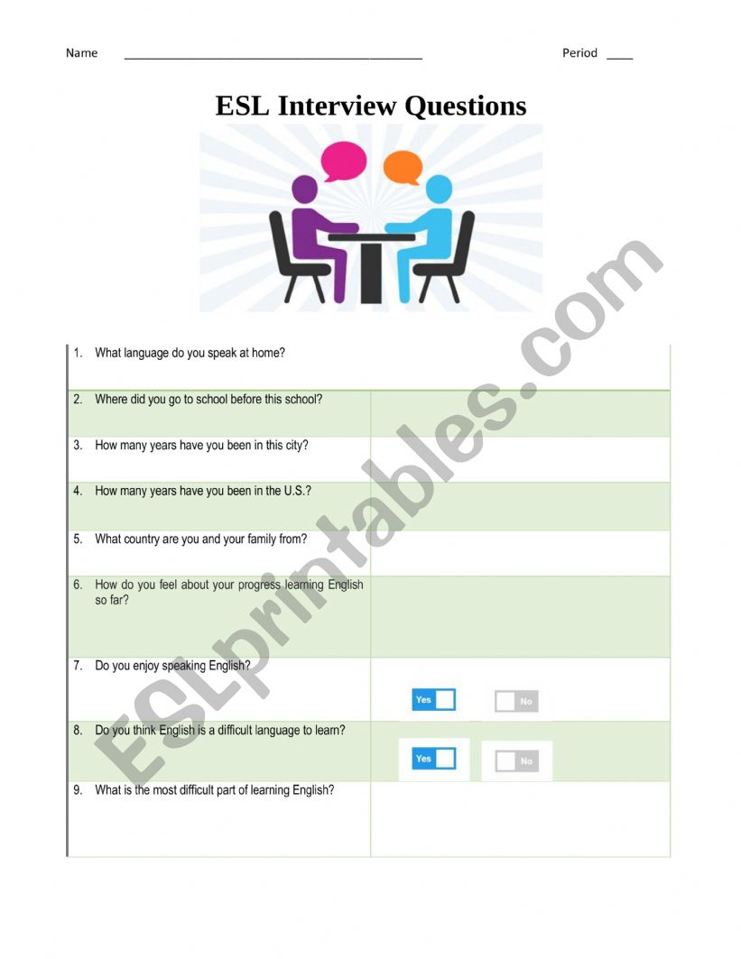 ESL Intake Form worksheet