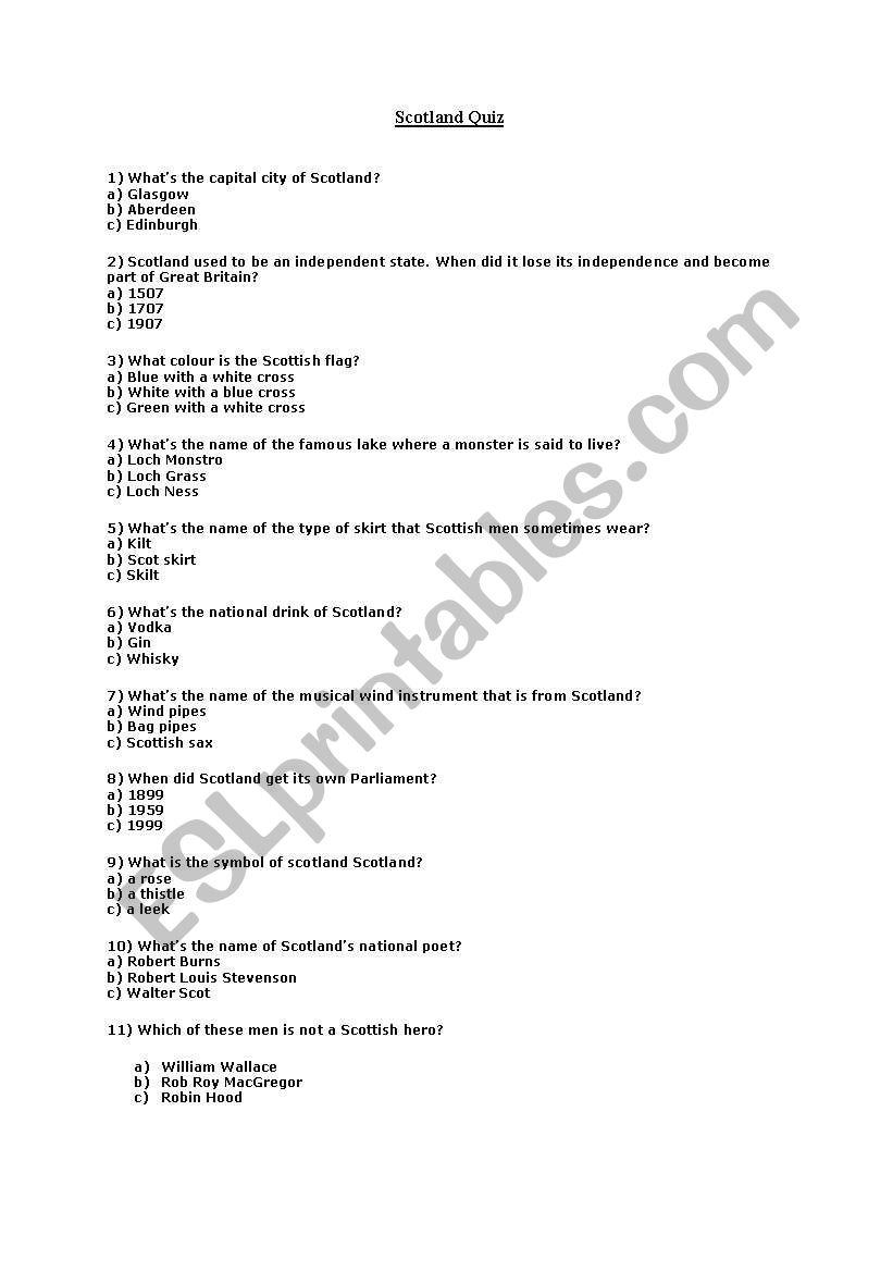 scotland quiz worksheet