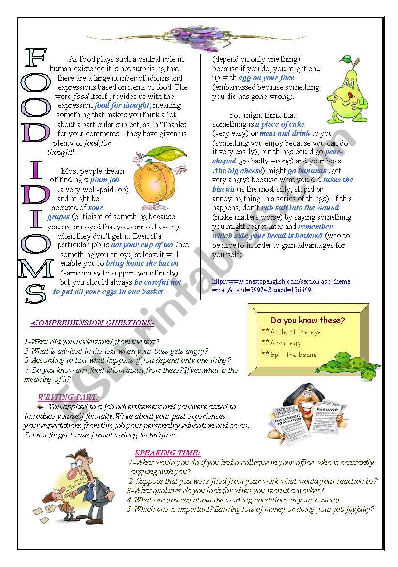 Food idioms-job interviews(4 skills)