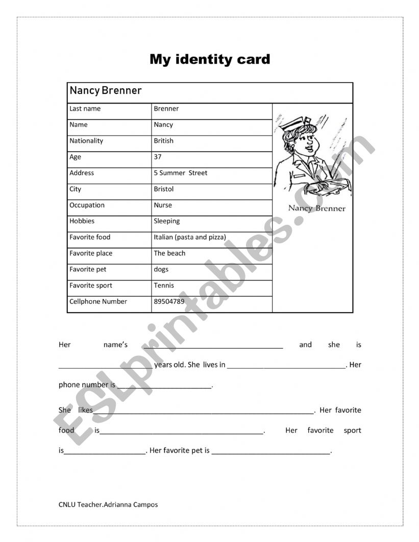 My Id Card worksheet