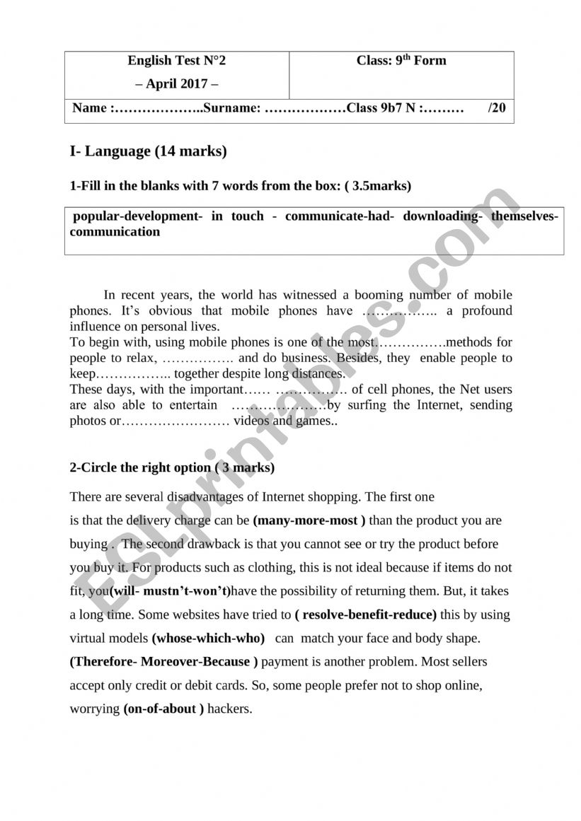 language worksheet