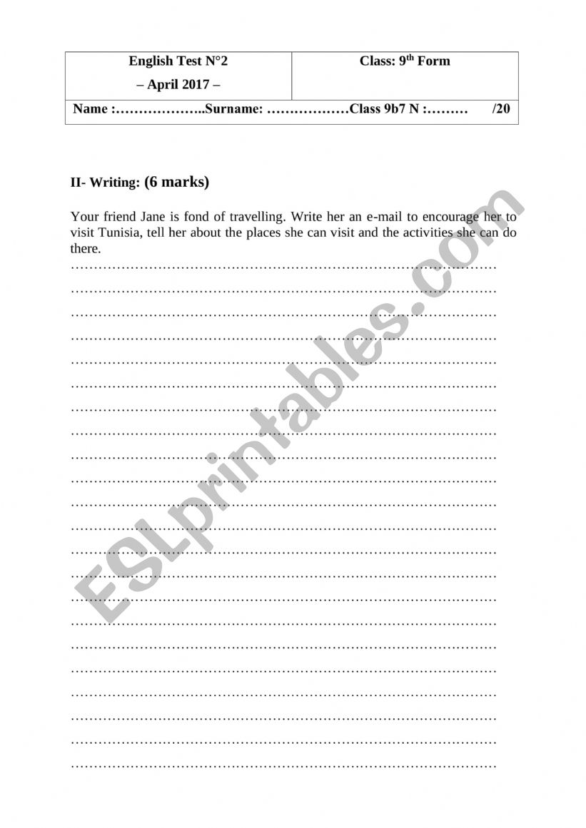 writing worksheet