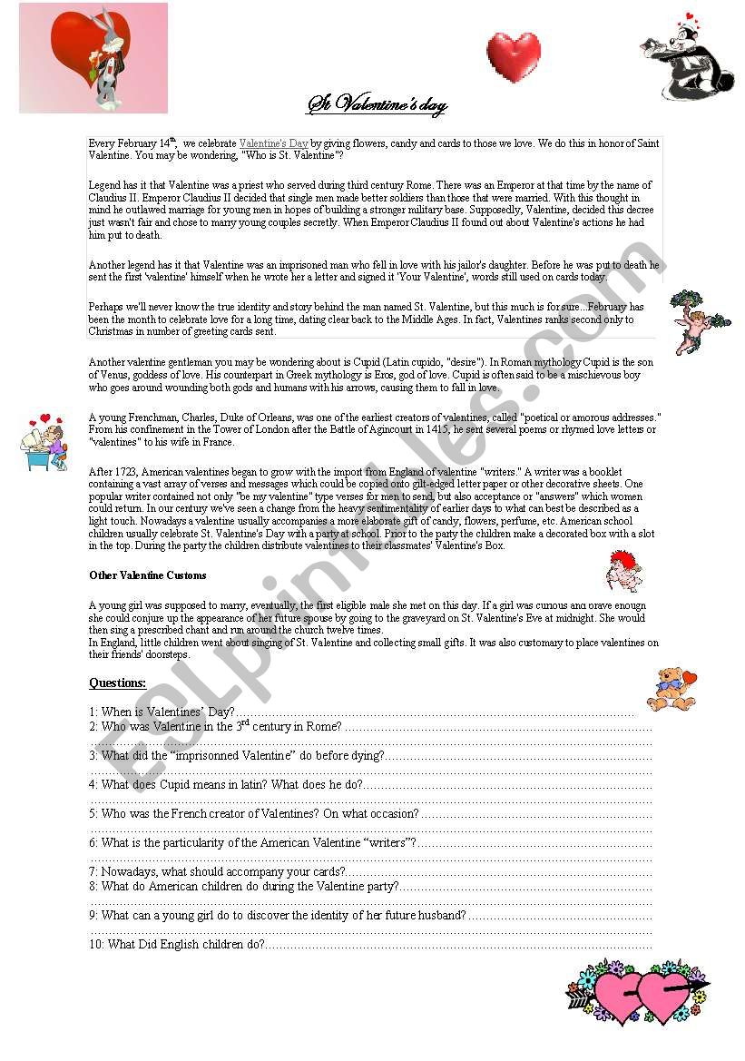 Valentines day worksheet