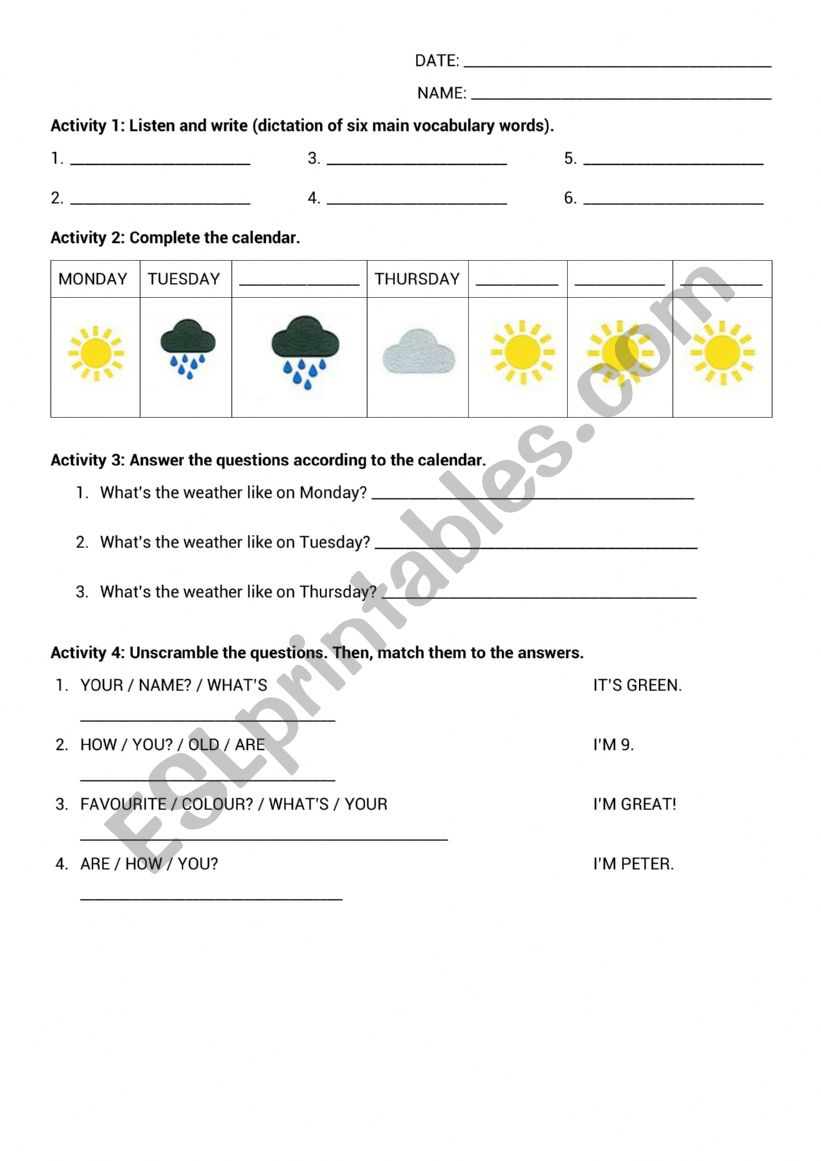 Elementary Revision worksheet