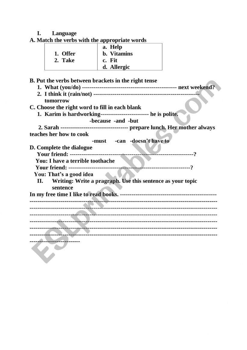 LANGUAGE TEST worksheet