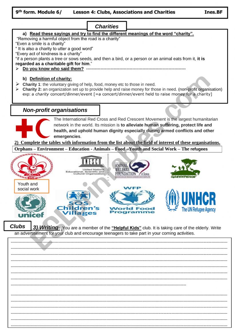 Moudule 6/ civility/ lesson 5: Clubs associations and charities part2