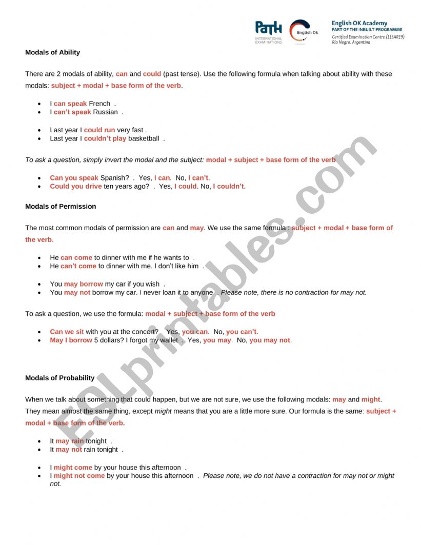 MODALS VERBS GRAMMAR worksheet