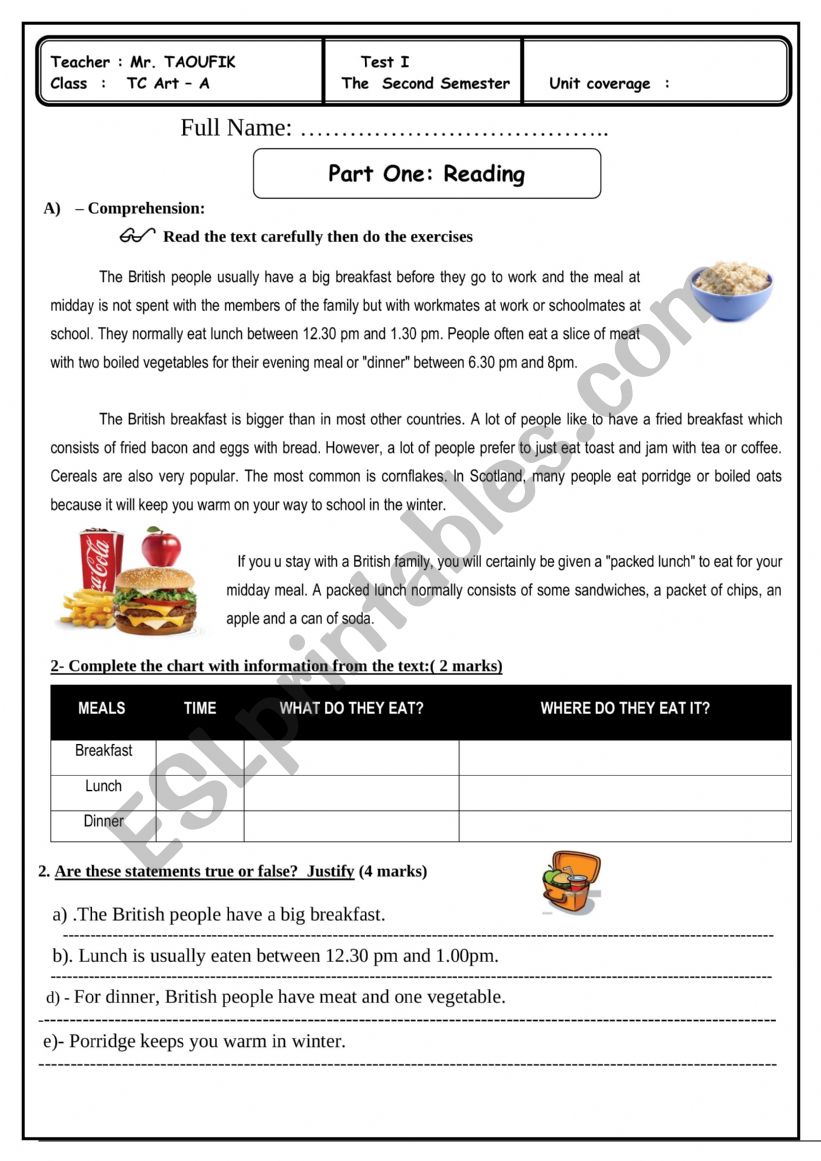 test for common core students worksheet