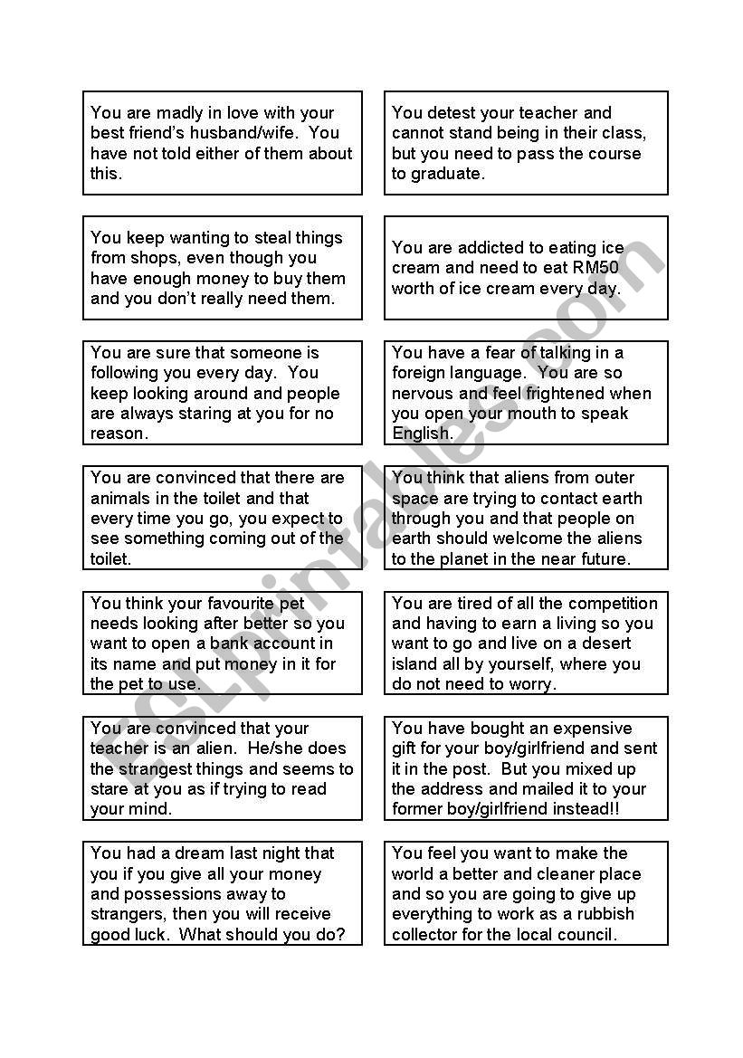Silly advice problems worksheet