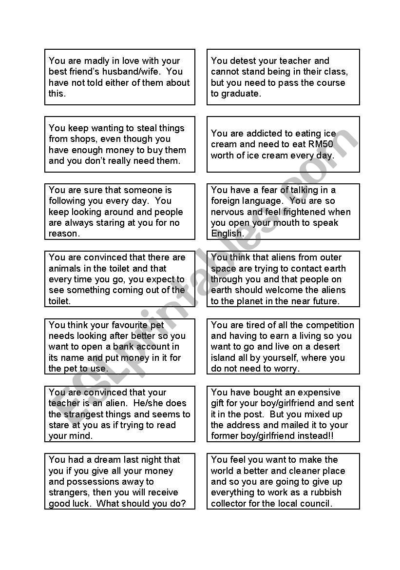 Silly advice problems worksheet