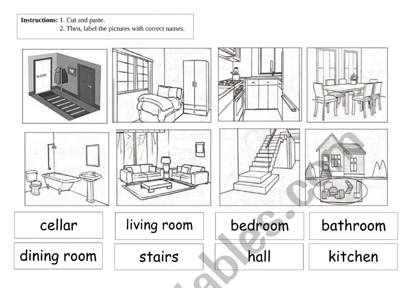 ROOMS OF THE HOUSE, LABELLING WORKSHEET