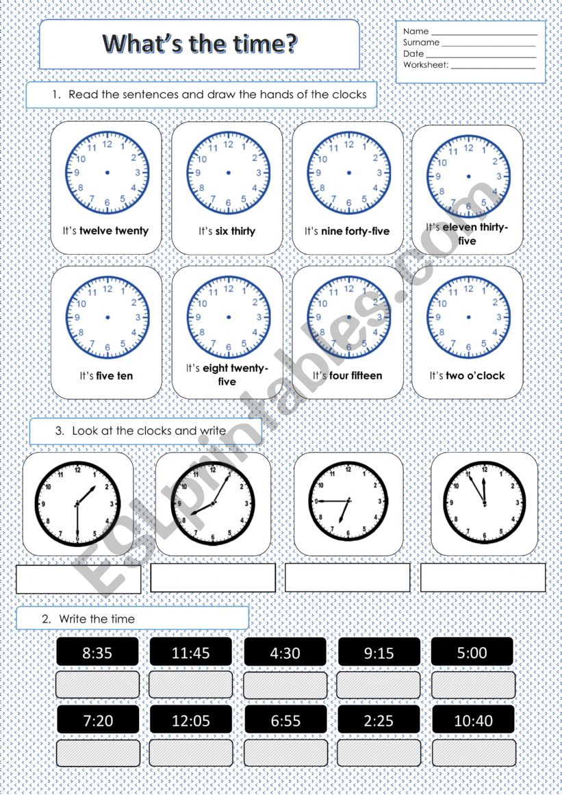 The Time worksheet