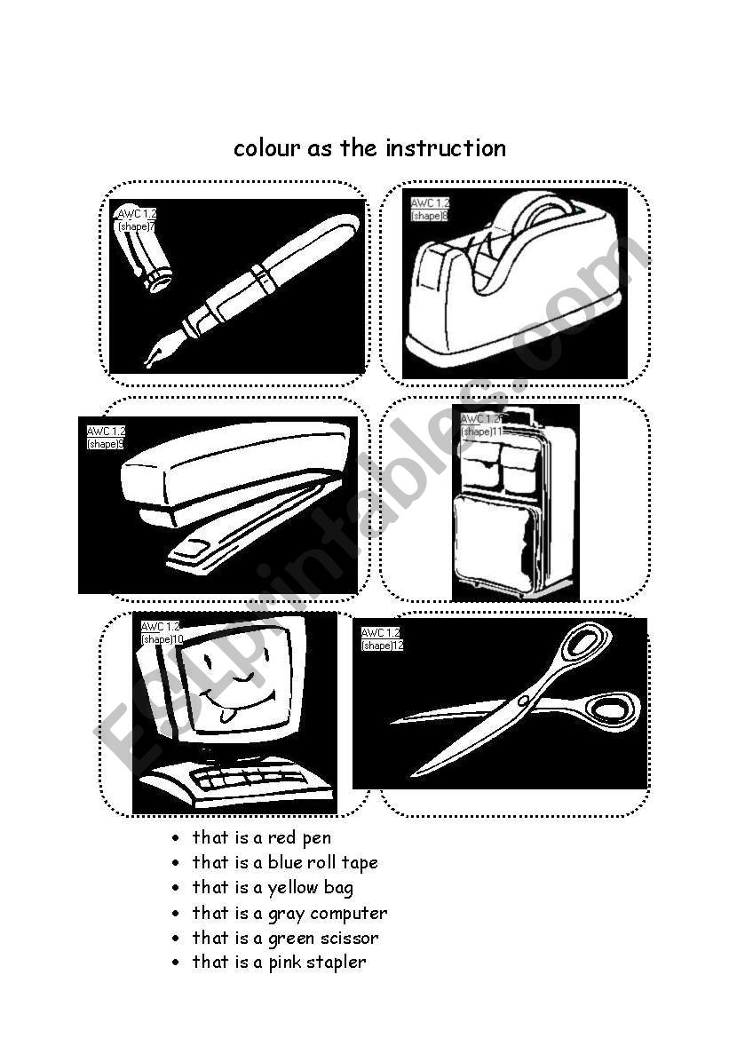 colour the objects worksheet