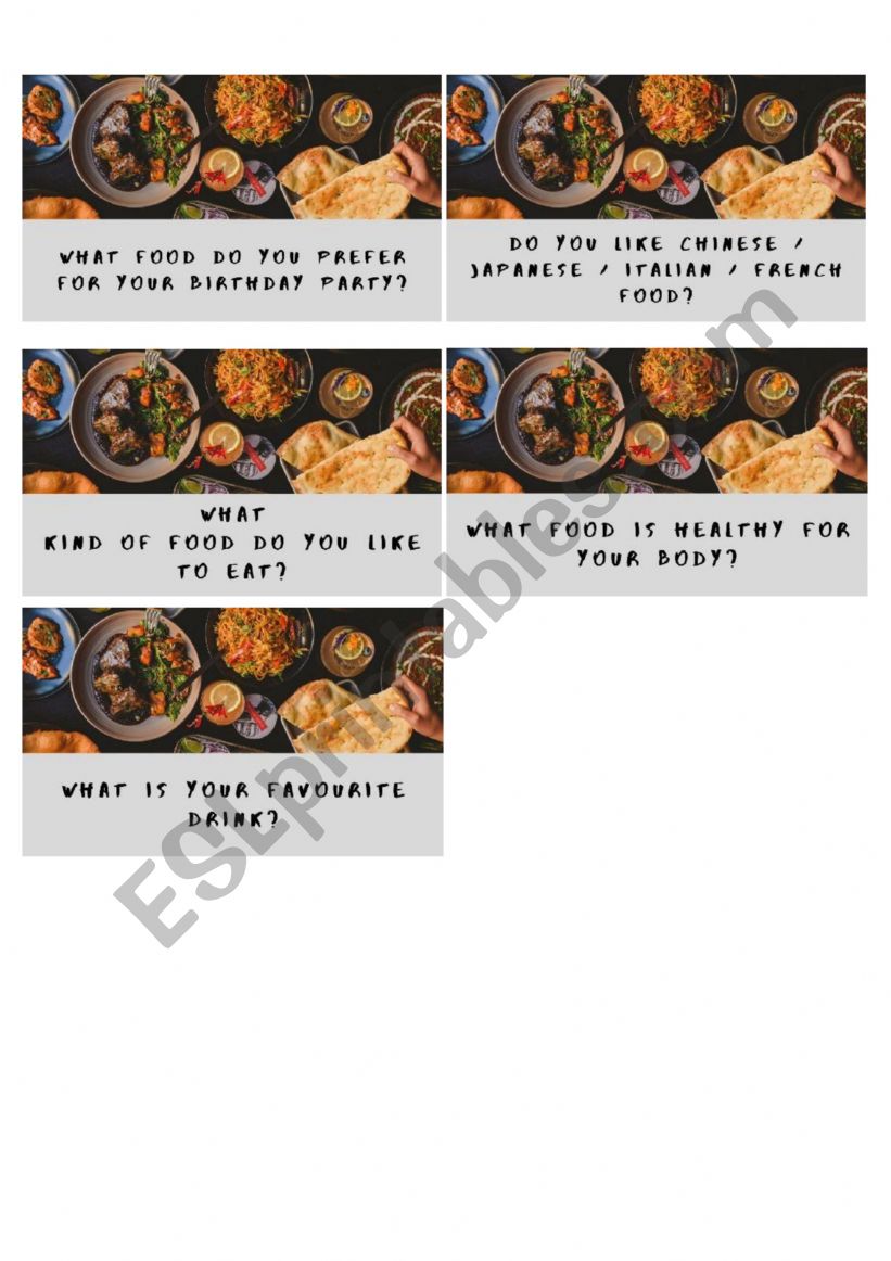 Food. Speaking cards worksheet