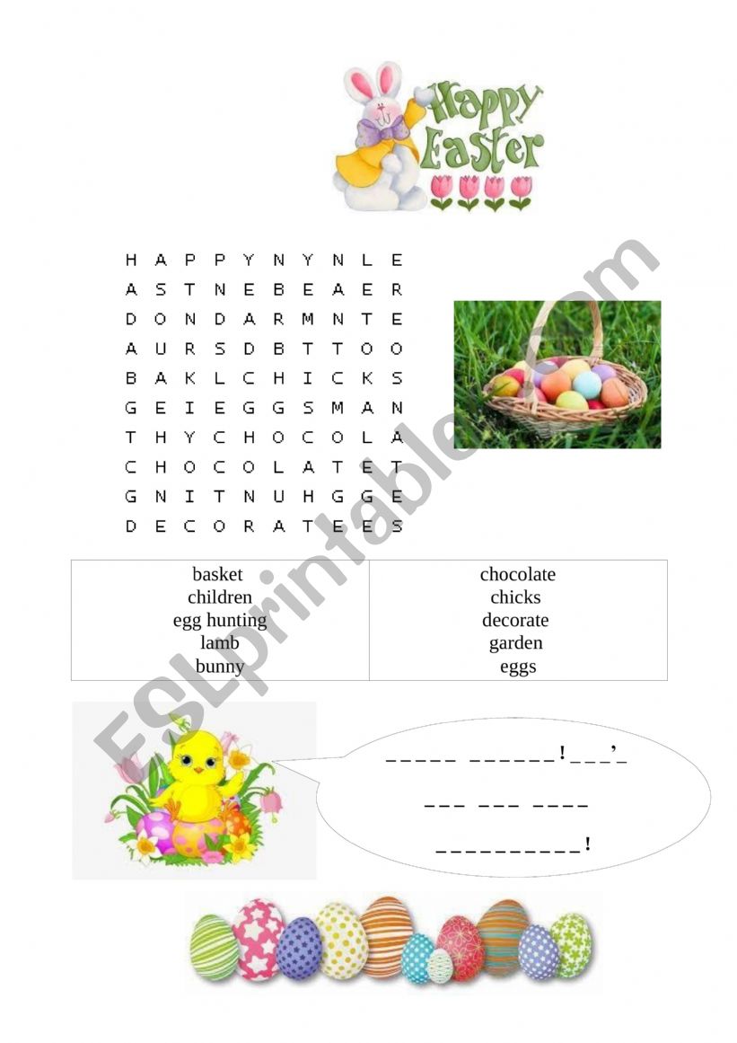 Easter wordsearch worksheet